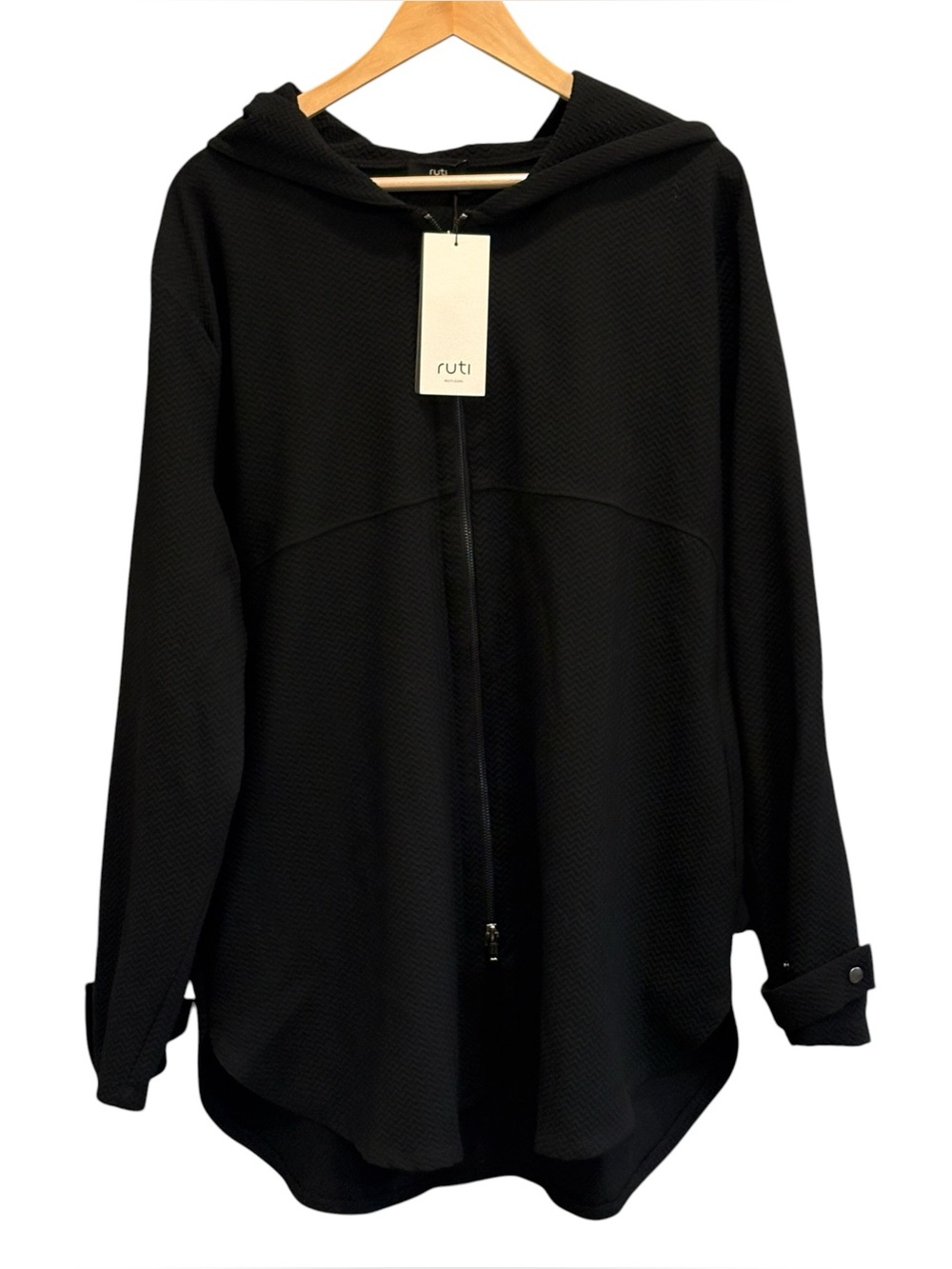 Ruti NWT NEW Womens Zip-Up Black Textured Cohen Hooded Jacket 3 Size XL
